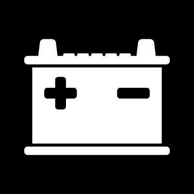 A car battery icon on a black background.