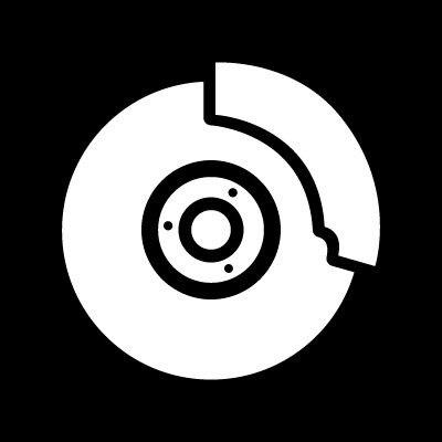 A white disk icon on a black background.