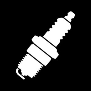 A spark plug icon on a black background.