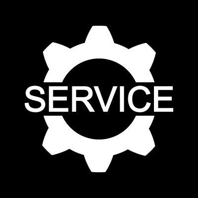 A white service logo on a black background.