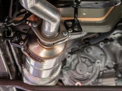 A close up of the exhaust system on an engine