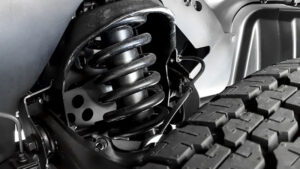 A close up of the springs on a motorcycle tire